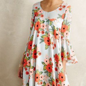 Rare Paper Crown x Rifle Paper Co Blue Floral Swing Dress S Anthropologie